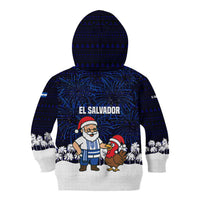 El Salvador Christmas Kid Hoodie with Santa Claus Turkey Fireworks Palm Trees and National Emblem Design - Wonder Print Shop