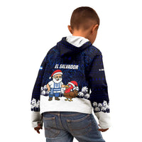 El Salvador Christmas Kid Hoodie with Santa Claus Turkey Fireworks Palm Trees and National Emblem Design - Wonder Print Shop