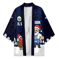 El Salvador Christmas Kimono with Santa Claus Turkey Fireworks Palm Trees and National Emblem Design - Wonder Print Shop