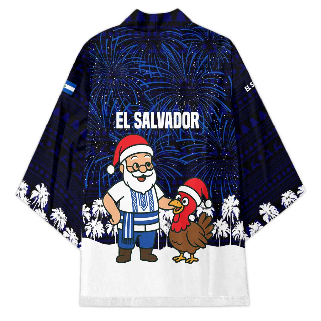 El Salvador Christmas Kimono with Santa Claus Turkey Fireworks Palm Trees and National Emblem Design - Wonder Print Shop