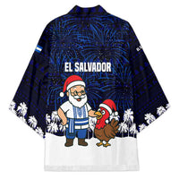 El Salvador Christmas Kimono with Santa Claus Turkey Fireworks Palm Trees and National Emblem Design - Wonder Print Shop