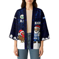 El Salvador Christmas Kimono with Santa Claus Turkey Fireworks Palm Trees and National Emblem Design - Wonder Print Shop