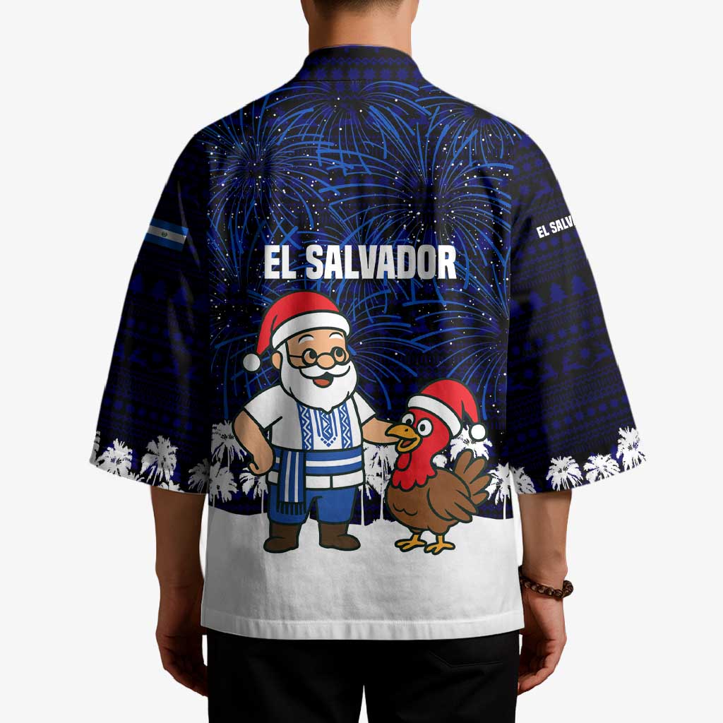 El Salvador Christmas Kimono with Santa Claus Turkey Fireworks Palm Trees and National Emblem Design - Wonder Print Shop