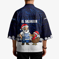 El Salvador Christmas Kimono with Santa Claus Turkey Fireworks Palm Trees and National Emblem Design - Wonder Print Shop