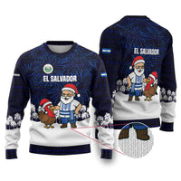 El Salvador Christmas Ugly Christmas Sweater with Santa Claus Turkey Fireworks Palm Trees and National Emblem Design - Wonder Print Shop