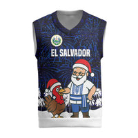 El Salvador Christmas Knitted V-Neck Vest with Santa Claus Turkey Fireworks Palm Trees and National Emblem Design - Wonder Print Shop