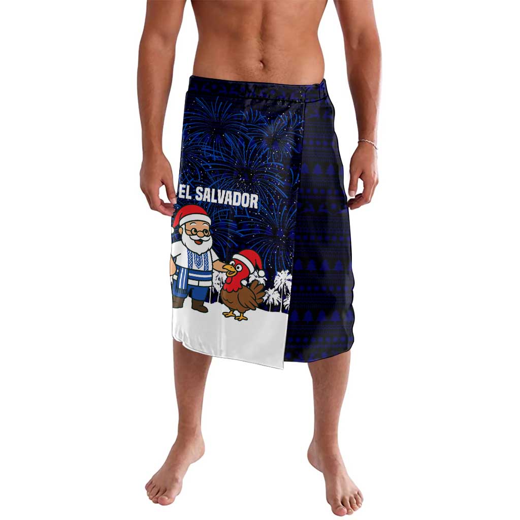 El Salvador Christmas Lavalava with Santa Claus Turkey Fireworks Palm Trees and National Emblem Design - Wonder Print Shop