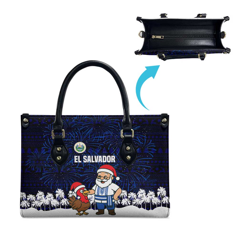 El Salvador Christmas Leather Bag with Santa Claus Turkey Fireworks Palm Trees and National Emblem Design - Wonder Print Shop