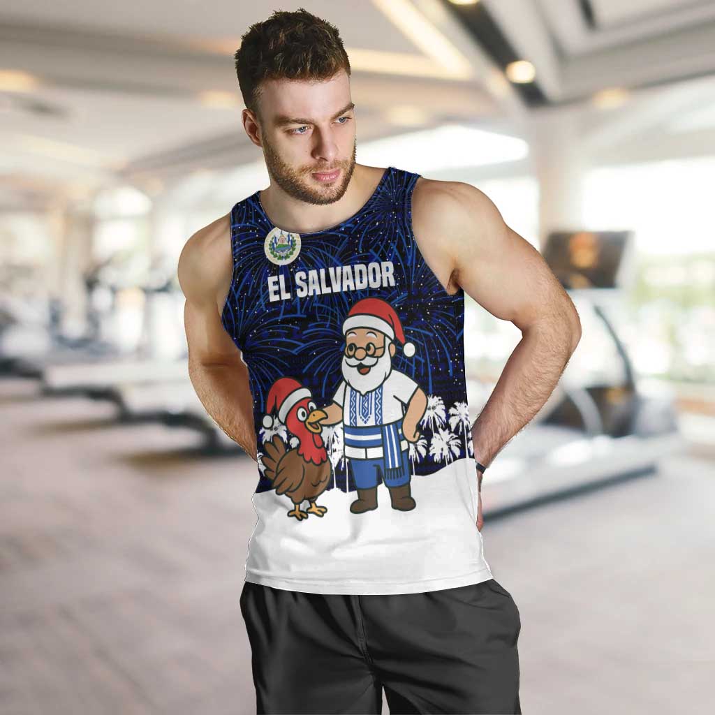 El Salvador Christmas Men Tank Top with Santa Claus Turkey Fireworks Palm Trees and National Emblem Design - Wonder Print Shop