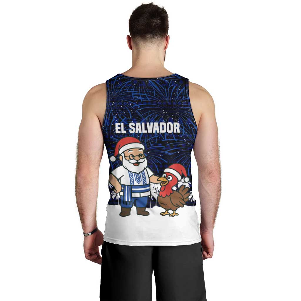 El Salvador Christmas Men Tank Top with Santa Claus Turkey Fireworks Palm Trees and National Emblem Design - Wonder Print Shop