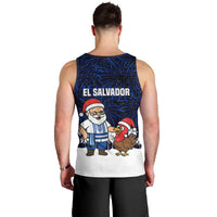 El Salvador Christmas Men Tank Top with Santa Claus Turkey Fireworks Palm Trees and National Emblem Design - Wonder Print Shop