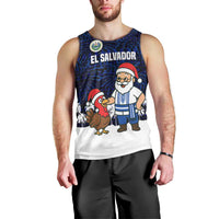 El Salvador Christmas Men Tank Top with Santa Claus Turkey Fireworks Palm Trees and National Emblem Design - Wonder Print Shop