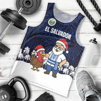 El Salvador Christmas Men Tank Top with Santa Claus Turkey Fireworks Palm Trees and National Emblem Design - Wonder Print Shop