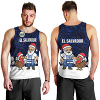 El Salvador Christmas Men Tank Top with Santa Claus Turkey Fireworks Palm Trees and National Emblem Design - Wonder Print Shop