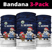 El Salvador Christmas Neck Gaiter with Santa Claus Turkey Fireworks Palm Trees and National Emblem Design - Wonder Print Shop