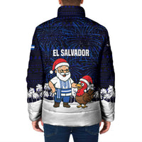 El Salvador Christmas Padded Jacket with Santa Claus Turkey Fireworks Palm Trees and National Emblem Design - Wonder Print Shop