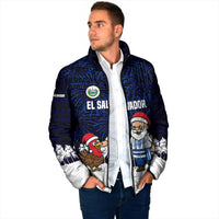 El Salvador Christmas Padded Jacket with Santa Claus Turkey Fireworks Palm Trees and National Emblem Design - Wonder Print Shop