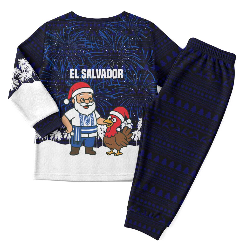 El Salvador Christmas Pajama Set with Santa Claus Turkey Fireworks Palm Trees and National Emblem Design - Wonder Print Shop
