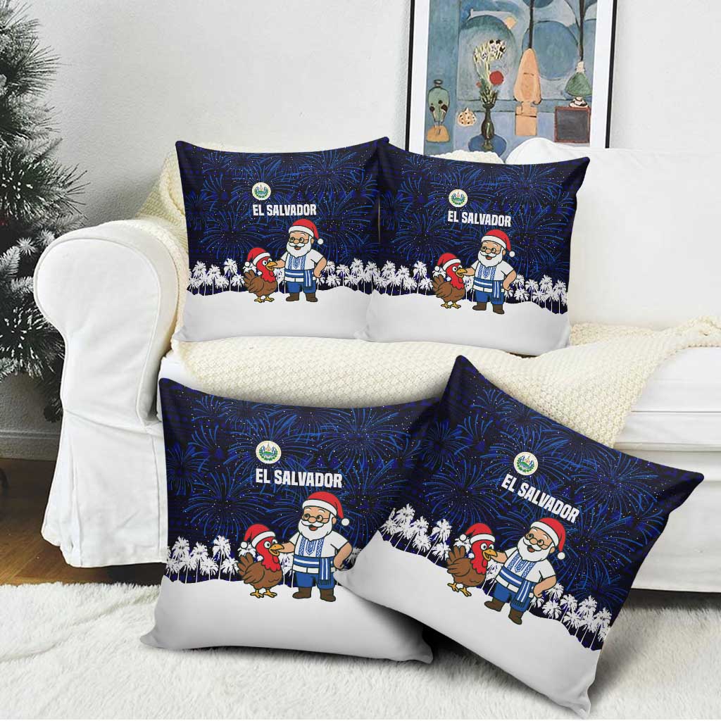 El Salvador Christmas Pillow Cover with Santa Claus Turkey Fireworks Palm Trees and National Emblem Design - Wonder Print Shop