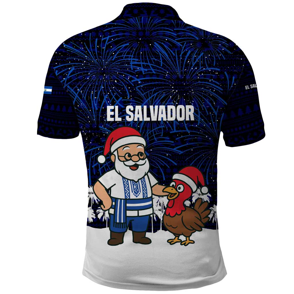 El Salvador Christmas Polo Shirt with Santa Claus Turkey Fireworks Palm Trees and National Emblem Design - Wonder Print Shop
