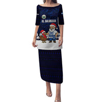 El Salvador Christmas Puletasi with Santa Claus Turkey Fireworks Palm Trees and National Emblem Design - Wonder Print Shop