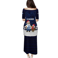 El Salvador Christmas Puletasi with Santa Claus Turkey Fireworks Palm Trees and National Emblem Design - Wonder Print Shop