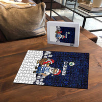 El Salvador Christmas Puzzle with Santa Claus Turkey Fireworks Palm Trees and National Emblem Design - Wonder Print Shop