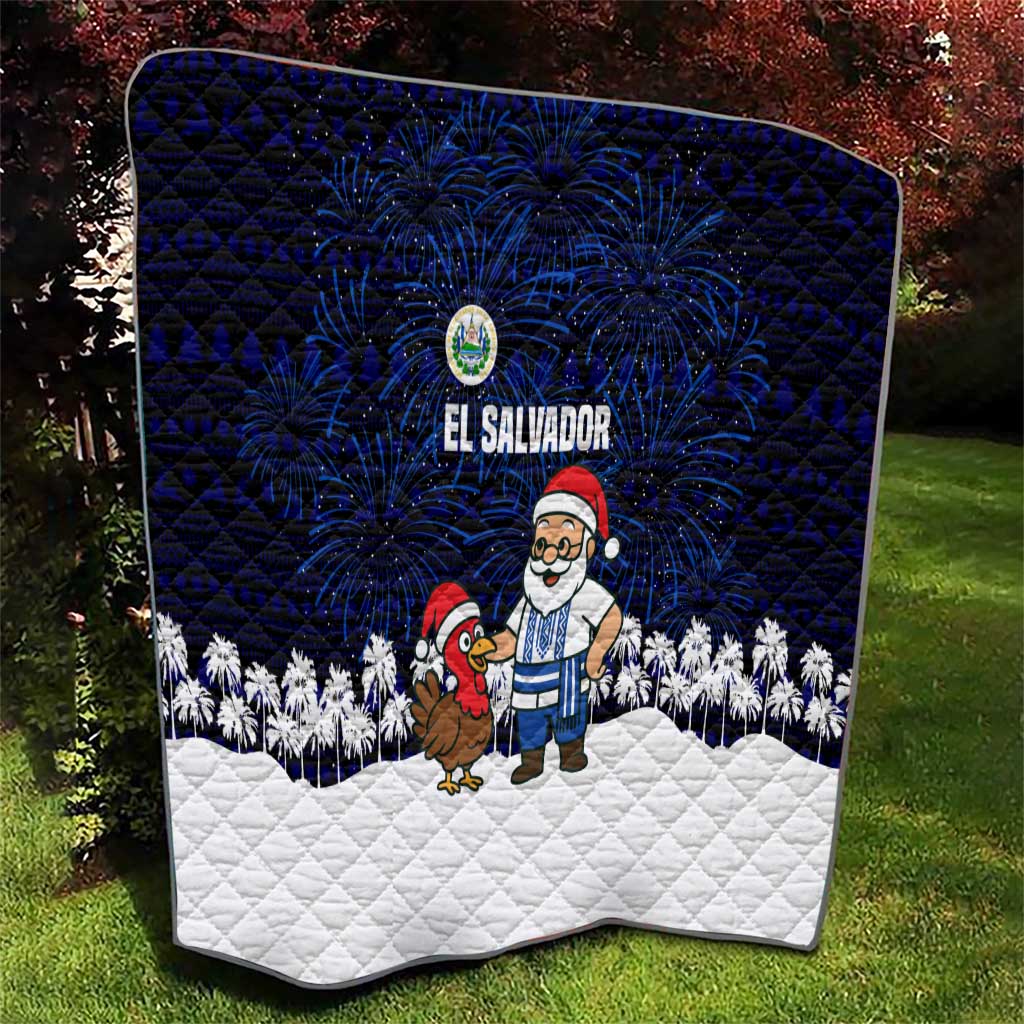 El Salvador Christmas Quilt with Santa Claus Turkey Fireworks Palm Trees and National Emblem Design - Wonder Print Shop