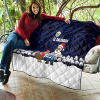 El Salvador Christmas Quilt with Santa Claus Turkey Fireworks Palm Trees and National Emblem Design - Wonder Print Shop