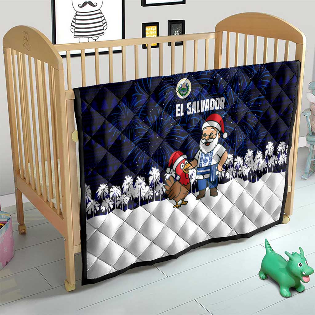 El Salvador Christmas Quilt with Santa Claus Turkey Fireworks Palm Trees and National Emblem Design - Wonder Print Shop