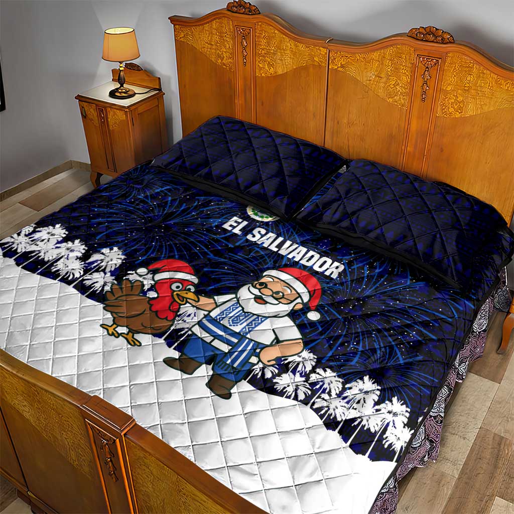 El Salvador Christmas Quilt Bed Set with Santa Claus Turkey Fireworks Palm Trees and National Emblem Design - Wonder Print Shop
