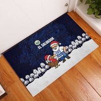 El Salvador Christmas Rubber Doormat with Santa Claus Turkey Fireworks Palm Trees and National Emblem Design - Wonder Print Shop