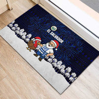 El Salvador Christmas Rubber Doormat with Santa Claus Turkey Fireworks Palm Trees and National Emblem Design - Wonder Print Shop