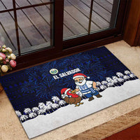 El Salvador Christmas Rubber Doormat with Santa Claus Turkey Fireworks Palm Trees and National Emblem Design - Wonder Print Shop