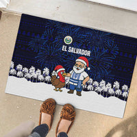 El Salvador Christmas Rubber Doormat with Santa Claus Turkey Fireworks Palm Trees and National Emblem Design - Wonder Print Shop