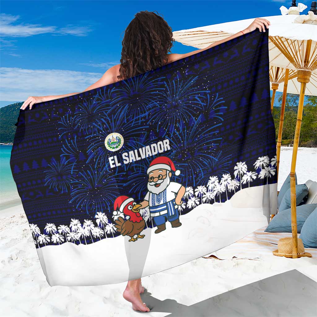 El Salvador Christmas Sarong with Santa Claus Turkey Fireworks Palm Trees and National Emblem Design - Wonder Print Shop