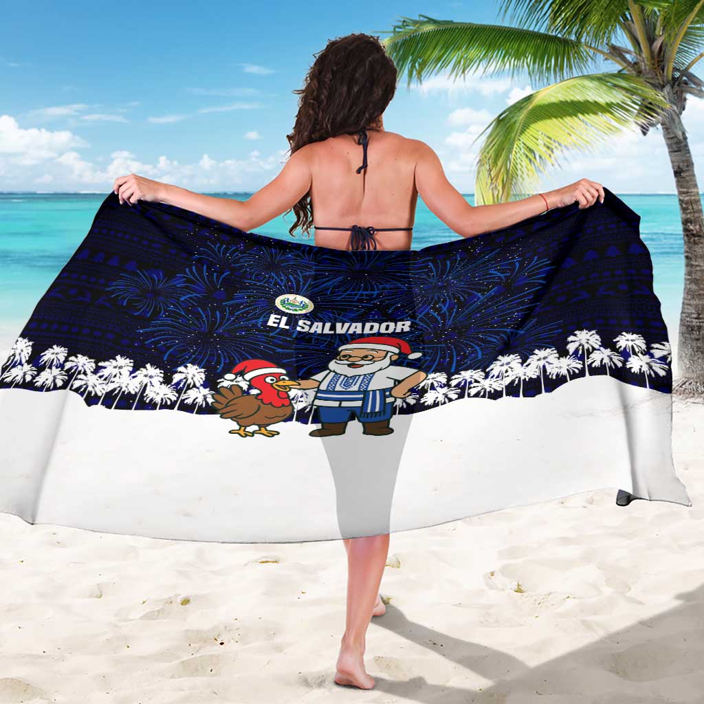 El Salvador Christmas Sarong with Santa Claus Turkey Fireworks Palm Trees and National Emblem Design - Wonder Print Shop