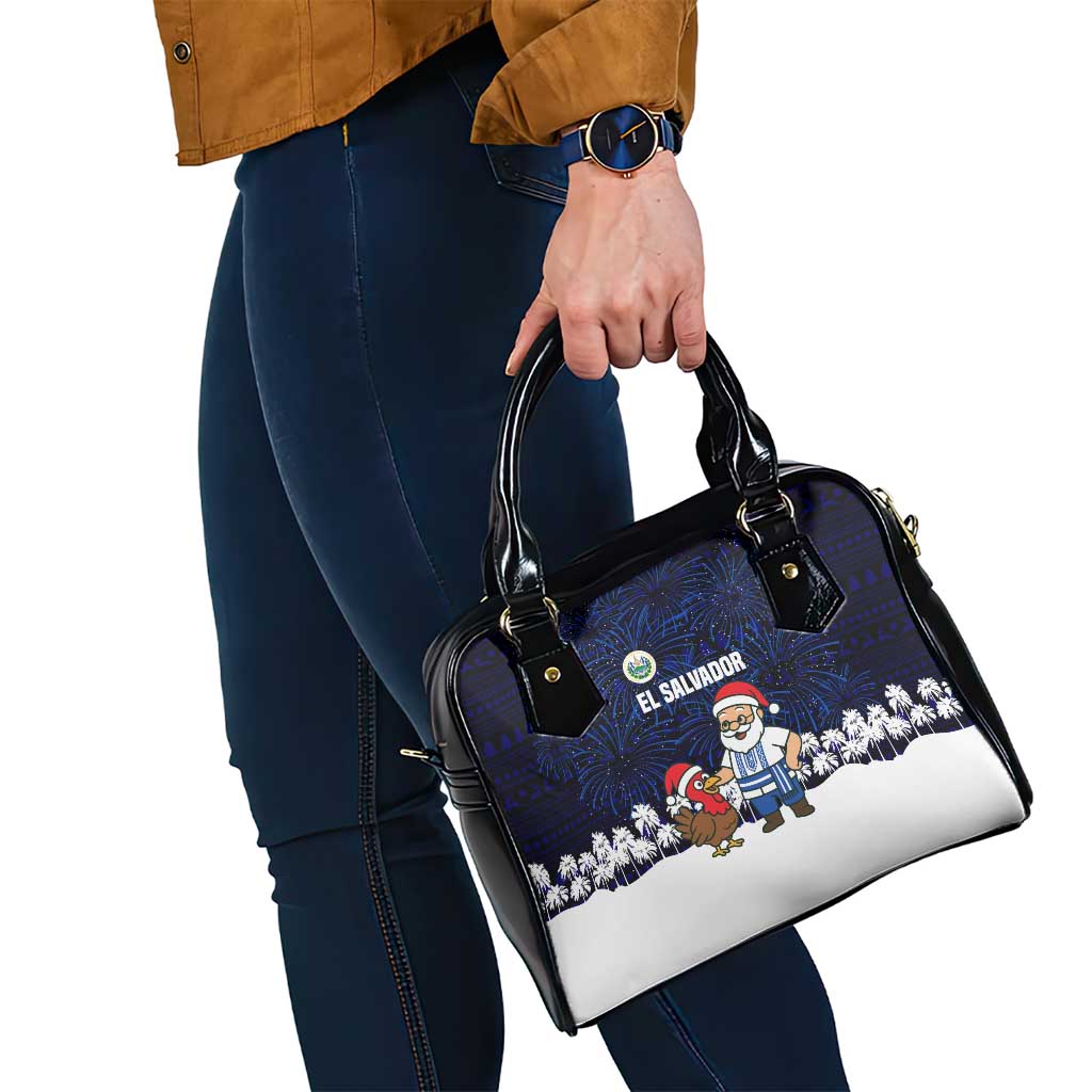 El Salvador Christmas Shoulder Handbag with Santa Claus Turkey Fireworks Palm Trees and National Emblem Design - Wonder Print Shop