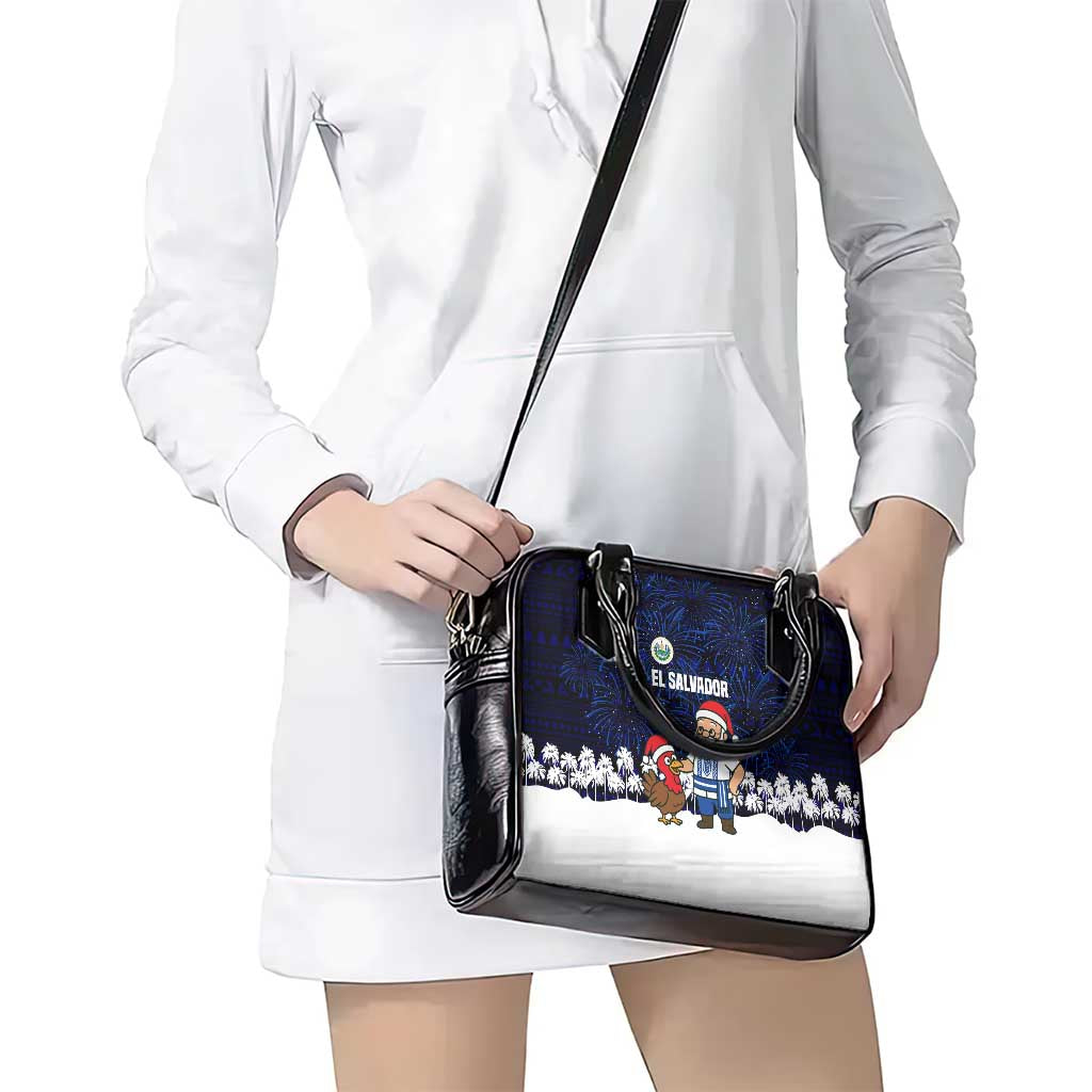 El Salvador Christmas Shoulder Handbag with Santa Claus Turkey Fireworks Palm Trees and National Emblem Design - Wonder Print Shop