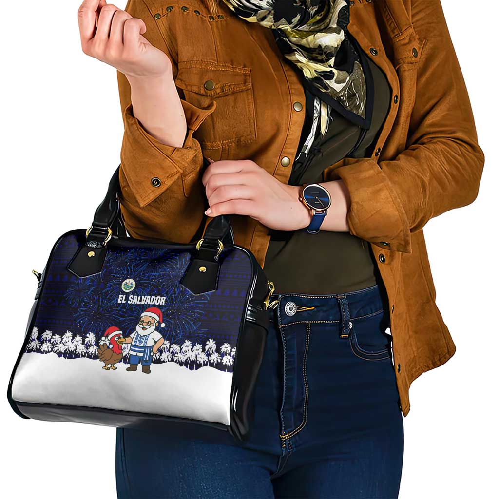 El Salvador Christmas Shoulder Handbag with Santa Claus Turkey Fireworks Palm Trees and National Emblem Design - Wonder Print Shop