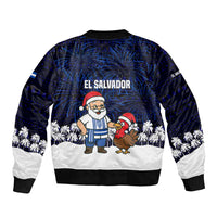 El Salvador Christmas Sleeve Zip Bomber Jacket with Santa Claus Turkey Fireworks Palm Trees and National Emblem Design - Wonder Print Shop
