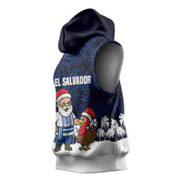 El Salvador Christmas Sleeveless Hoodie with Santa Claus Turkey Fireworks Palm Trees and National Emblem Design - Wonder Print Shop