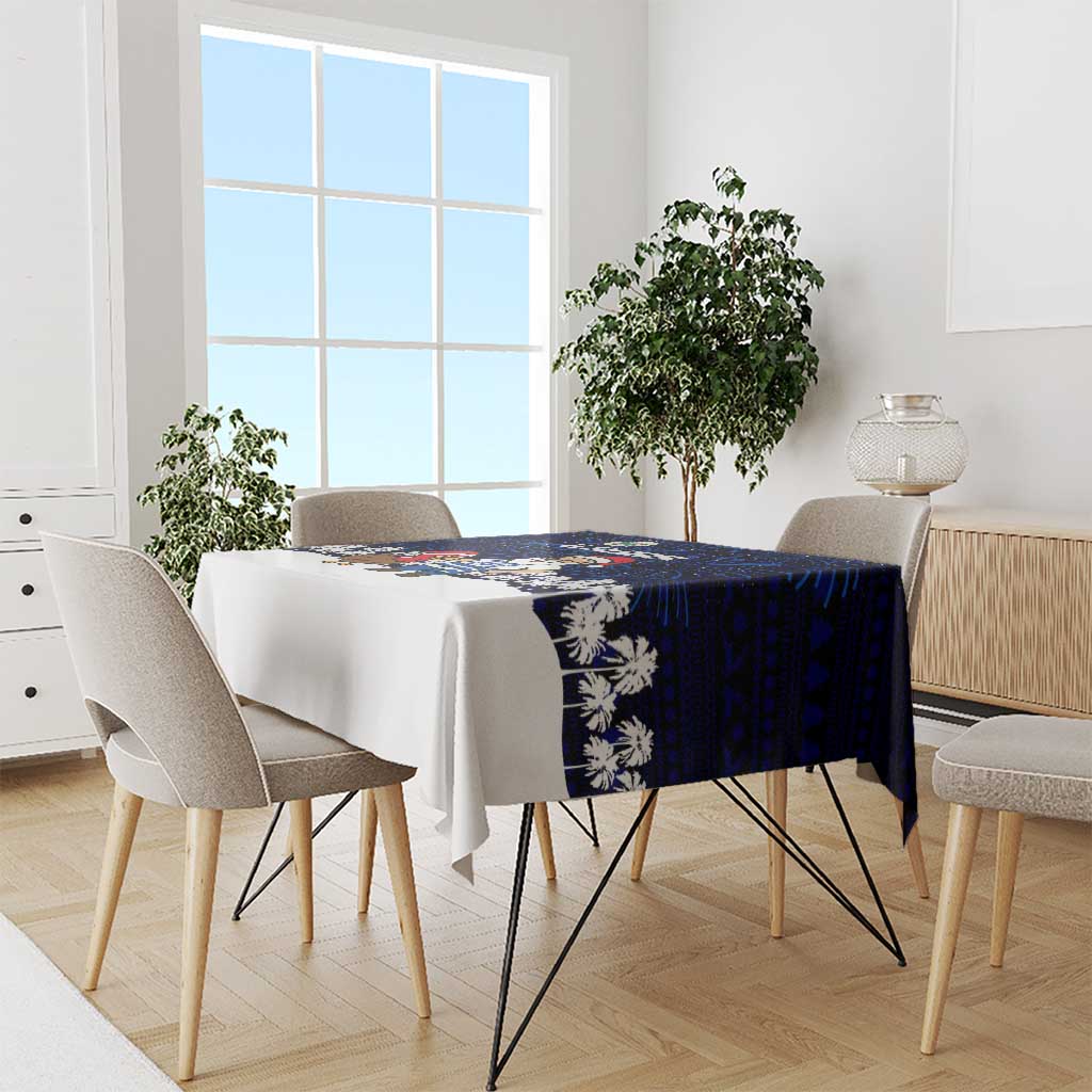 El Salvador Christmas Tablecloth with Santa Claus Turkey Fireworks Palm Trees and National Emblem Design - Wonder Print Shop