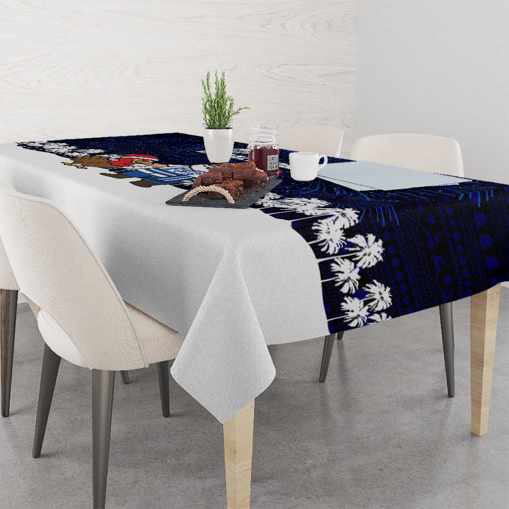 El Salvador Christmas Tablecloth with Santa Claus Turkey Fireworks Palm Trees and National Emblem Design - Wonder Print Shop