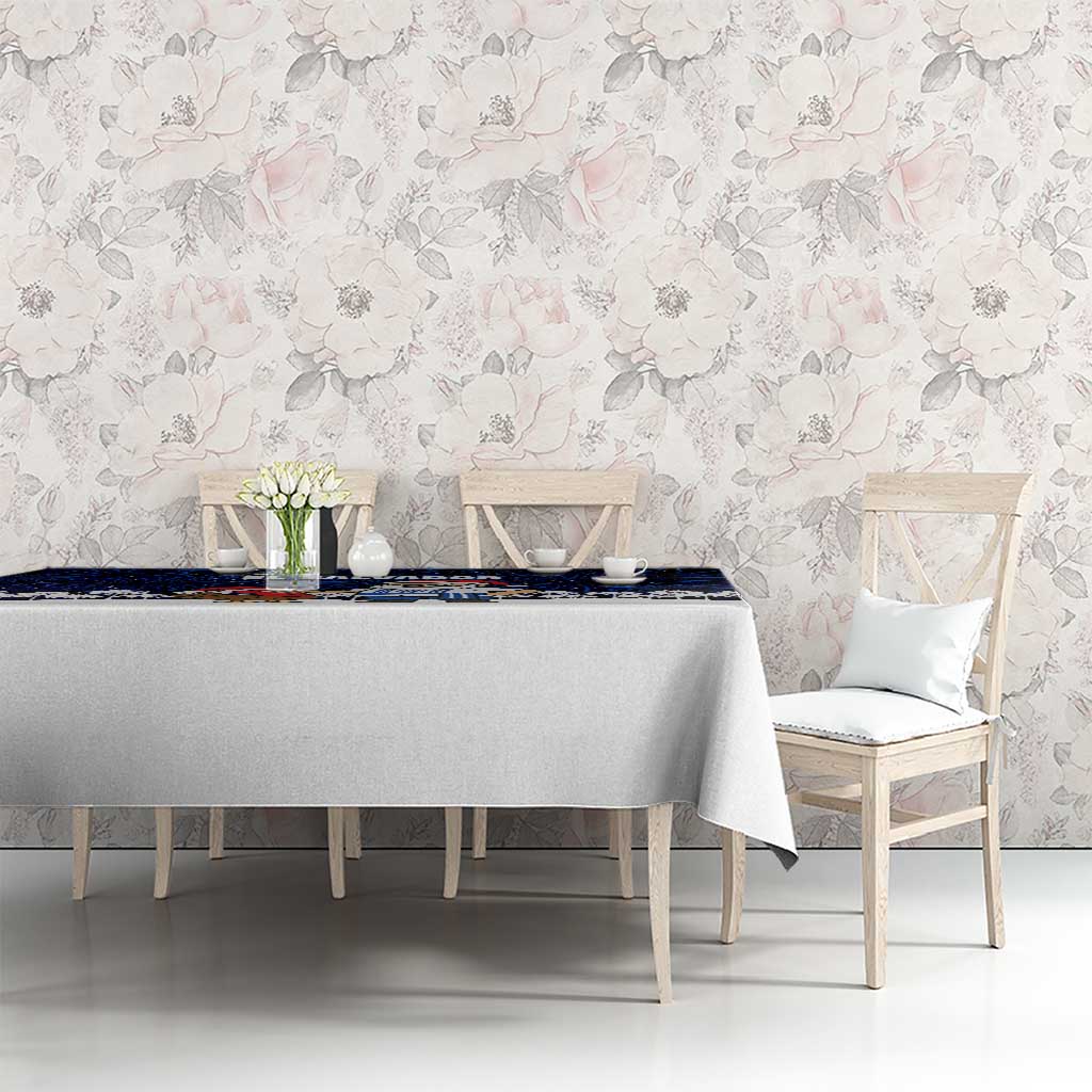 El Salvador Christmas Tablecloth with Santa Claus Turkey Fireworks Palm Trees and National Emblem Design - Wonder Print Shop