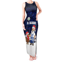 El Salvador Christmas Tank Maxi Dress with Santa Claus Turkey Fireworks Palm Trees and National Emblem Design - Wonder Print Shop