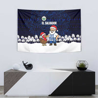 El Salvador Christmas Tapestry with Santa Claus Turkey Fireworks Palm Trees and National Emblem Design - Wonder Print Shop