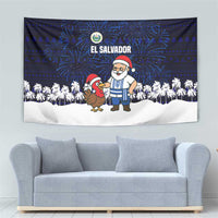 El Salvador Christmas Tapestry with Santa Claus Turkey Fireworks Palm Trees and National Emblem Design - Wonder Print Shop