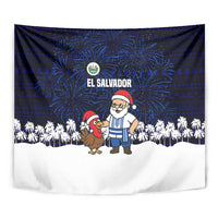 El Salvador Christmas Tapestry with Santa Claus Turkey Fireworks Palm Trees and National Emblem Design - Wonder Print Shop