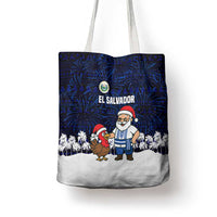 El Salvador Christmas Tote Bag with Santa Claus Turkey Fireworks Palm Trees and National Emblem Design - Wonder Print Shop